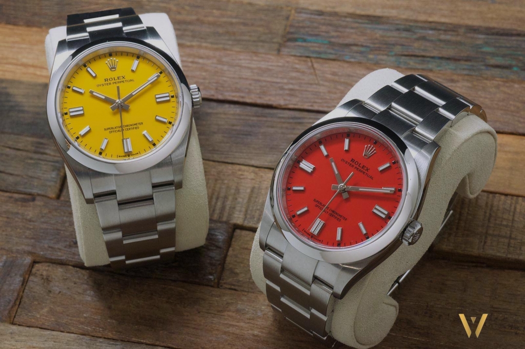 The new Rolex Oyster Perpetual yellow and coral red dial