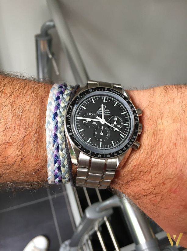 On the wrist: Omega Speedmaster Moonwatch
